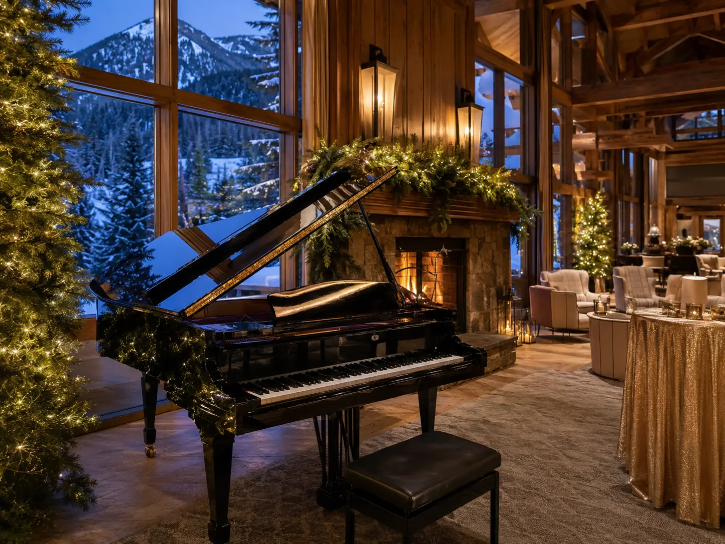 Grand piano at a Whistler corporate holiday event